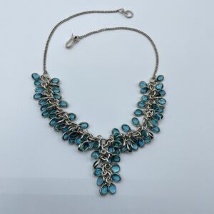 925 Sterling Silver Blue Glass Cha Cha Y Drop Necklace Boho Statement